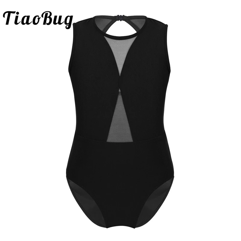 

TiaoBug Kids Sleeveless Mesh Splice Cutout Ballet Dance Leotard Girls Gymnastics Leotard Sports Bodysuit Ballerina Dance Costume