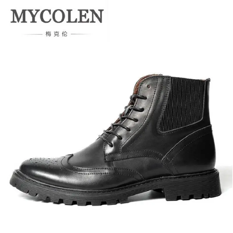 Coturnos Encaje Estilo Tallado Bullock Negro Moda Negro Invierno Masculino marrón Cómodo Retro Mycolen Hombres Martin Botas Zapatos qzX6U6