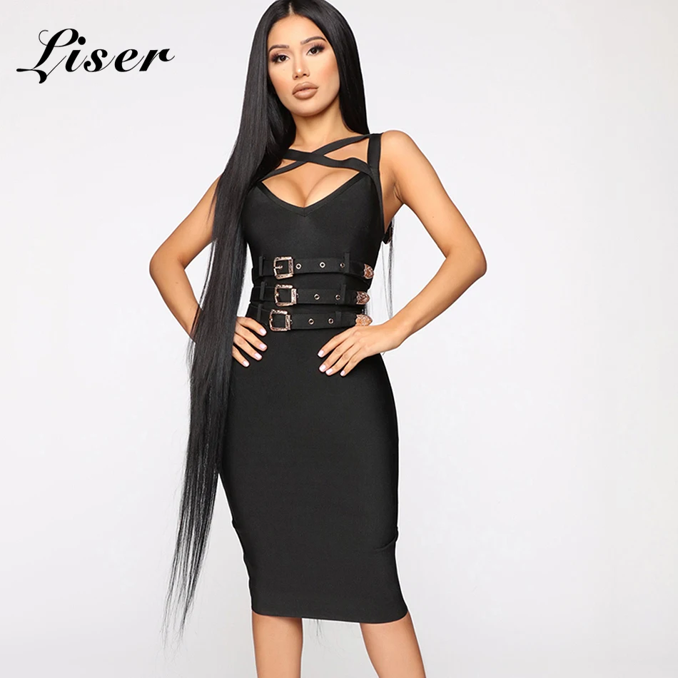 

Liser 2019 New Summer Women Dress V Neck Sashes Bandage Dress Sexy Bodycon Elegant Club Celebrity Party Black Dresses Vestidos