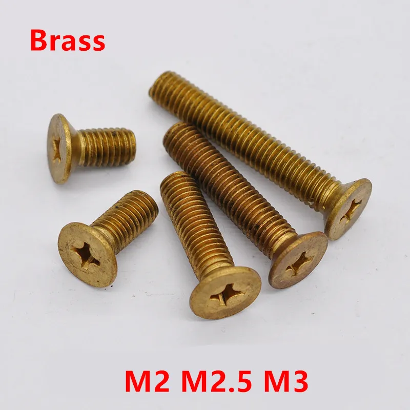 20pcs DIN965 GB819 M2 M2.5 M3 Brass Machine Screws Phillips Countersunk Flat Head Brass Screws