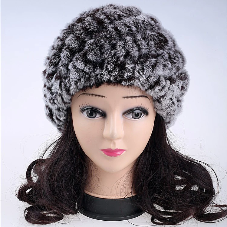 Fur Pom Pom Hat Women Genuine Real Knitted Winter Fur Cap Lady Warm