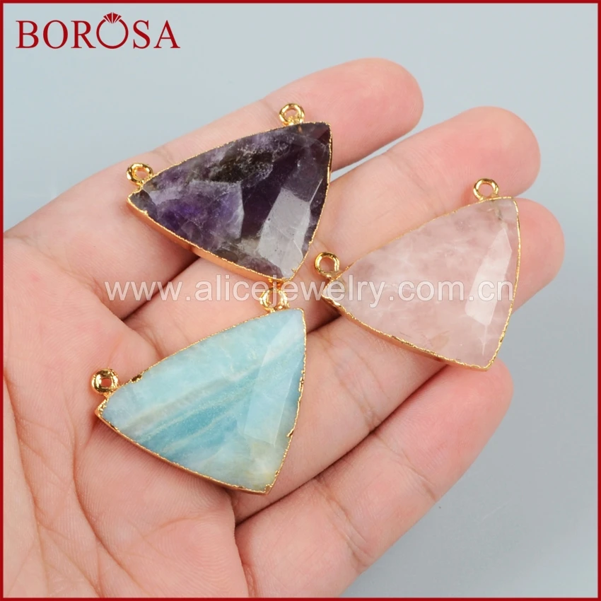 

BOROSA 10 pcs Hot And New Gold Color Triangle Multi-Kind Faceted Stones Connector Double Bails for woman G0944