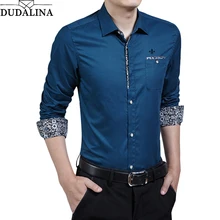 DUDALINA, новая модная брендовая мужская одежда, приталенная Мужская рубашка, Повседневная рубашка с длинными рукавами и принтом, мужская приталенная мужская одежда