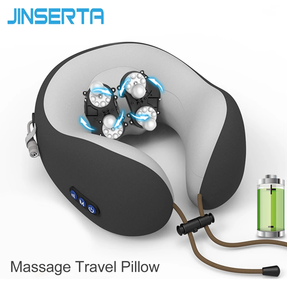 JINSERTA, электрический массажный подголовник, подушка для путешествий, u-образная Подушка, терапия, подушка для шеи, массажер для дома, офиса, отдыха