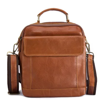 

Men's leather handbag multi function single shoulder bag oil wax Leather Brown Bag Satchel schoolbag student 8195