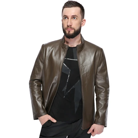 Мужская куртка из овечьей кожи, классический стиль, натуральная кожа, куртка и пальто, весна-осень, высокое качество, мужская куртка, jaqueta de couro - Цвет: oliva leather jacket