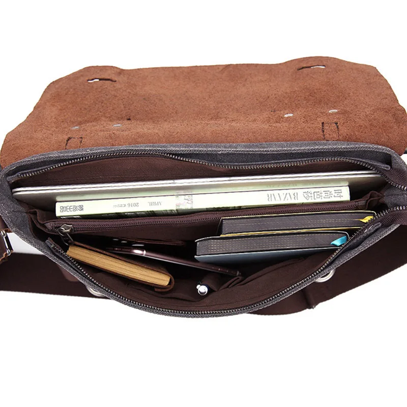  Men Briefcase Handbag Genuine Leather And Canvas Patchwork Men's Messenger Bag Vintage Brand Male S - 32846748544