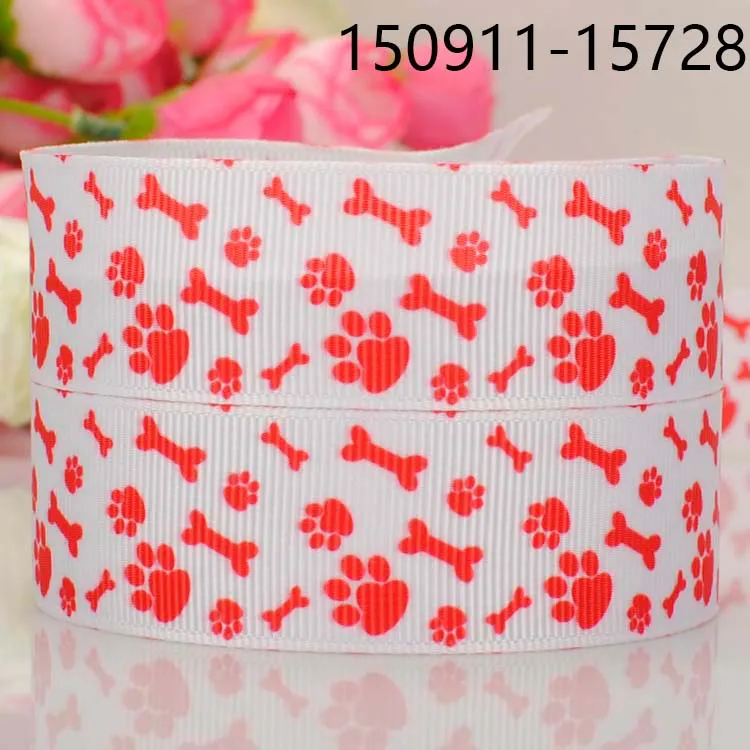 Spedizione Gratuita 50 Yards 7/8 "22Mm Red Dog Paw And Bone Pattern Nastro In Grosgrain Stampato Decorazione Per Feste Fai Da Te