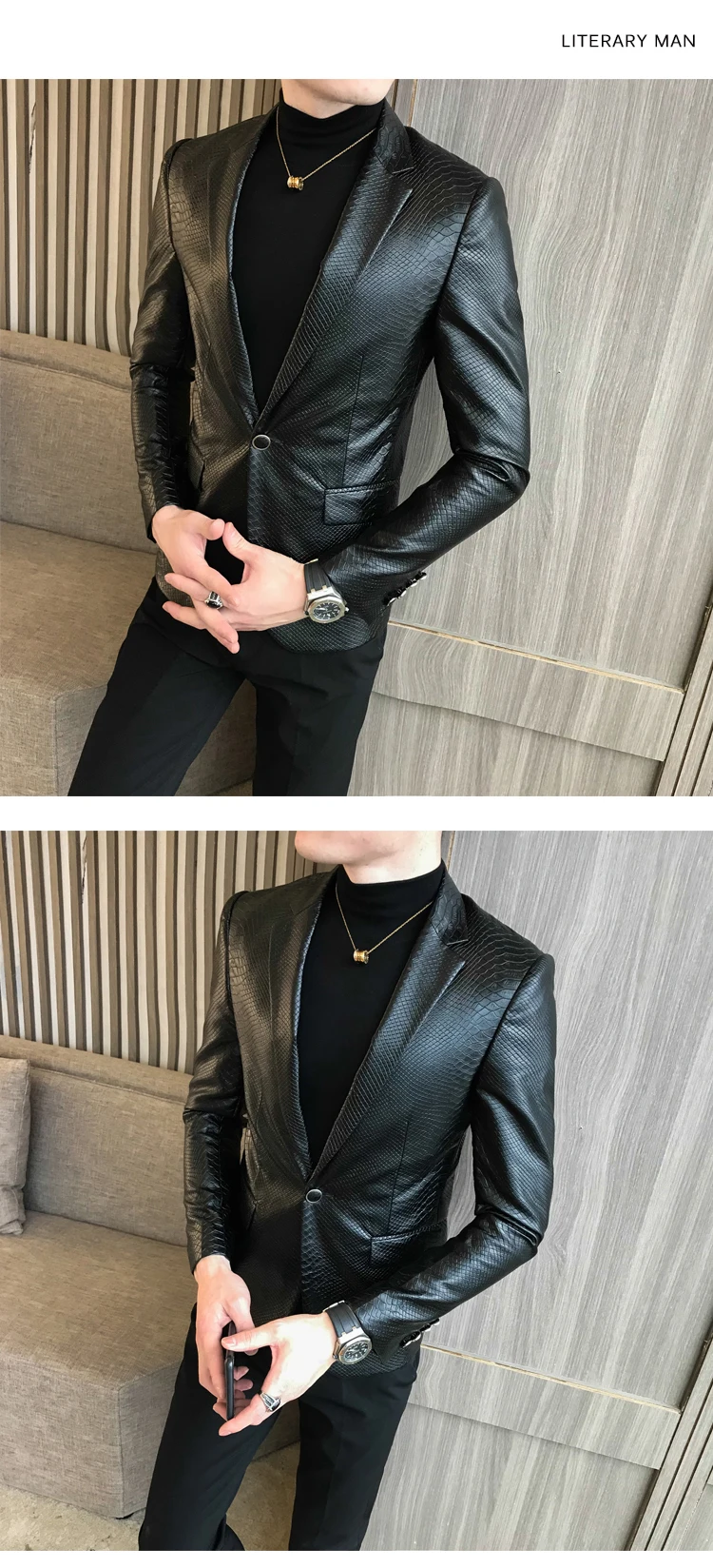 Куртка из искусственной кожи с одной пряжкой, мужская приталенная куртка, мужской черный костюм, куртка для мужчин, танцы в стиле ретро, пионер