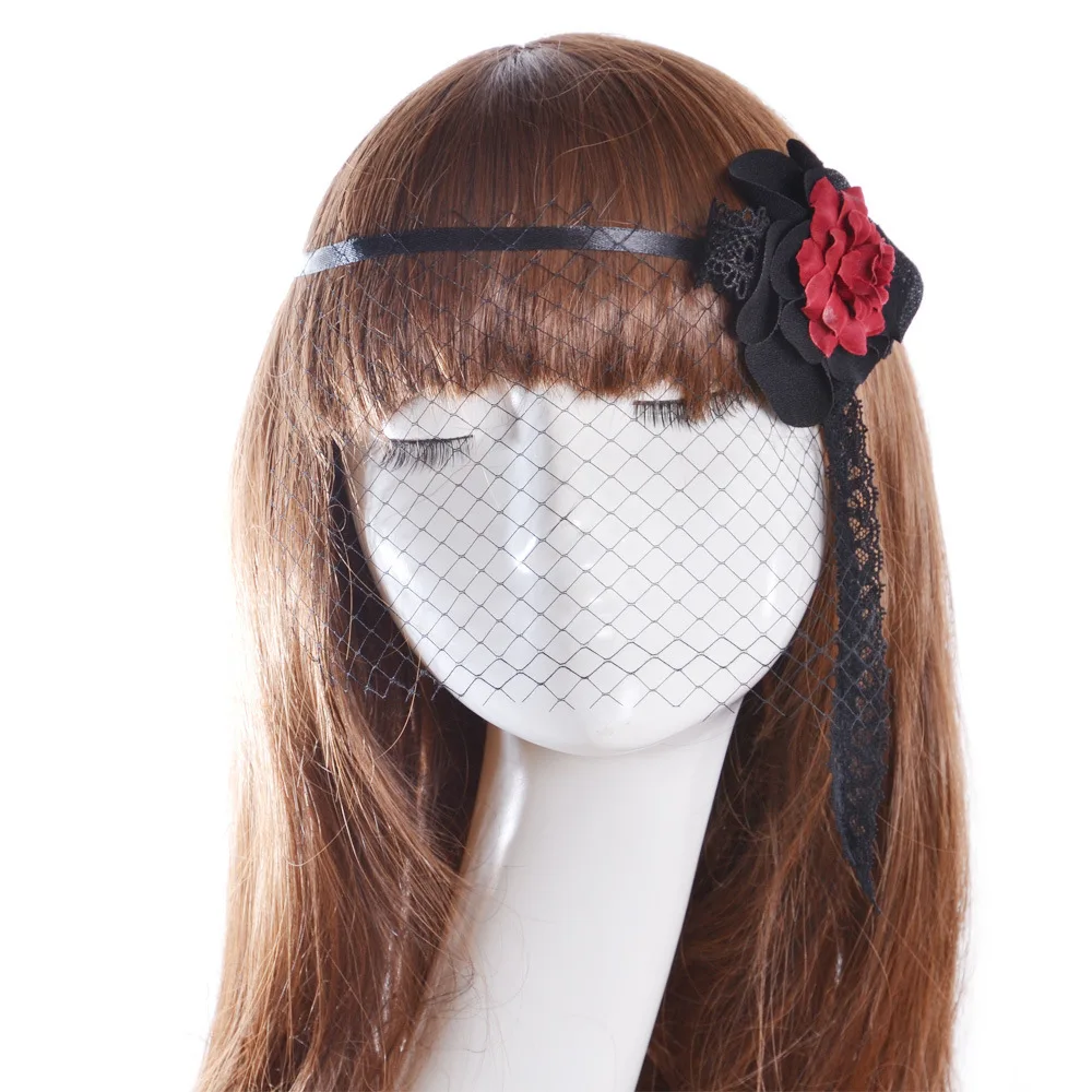 Red Rose Headband Face Lace Mask Masquerade Masque Cutout Fancy Dress