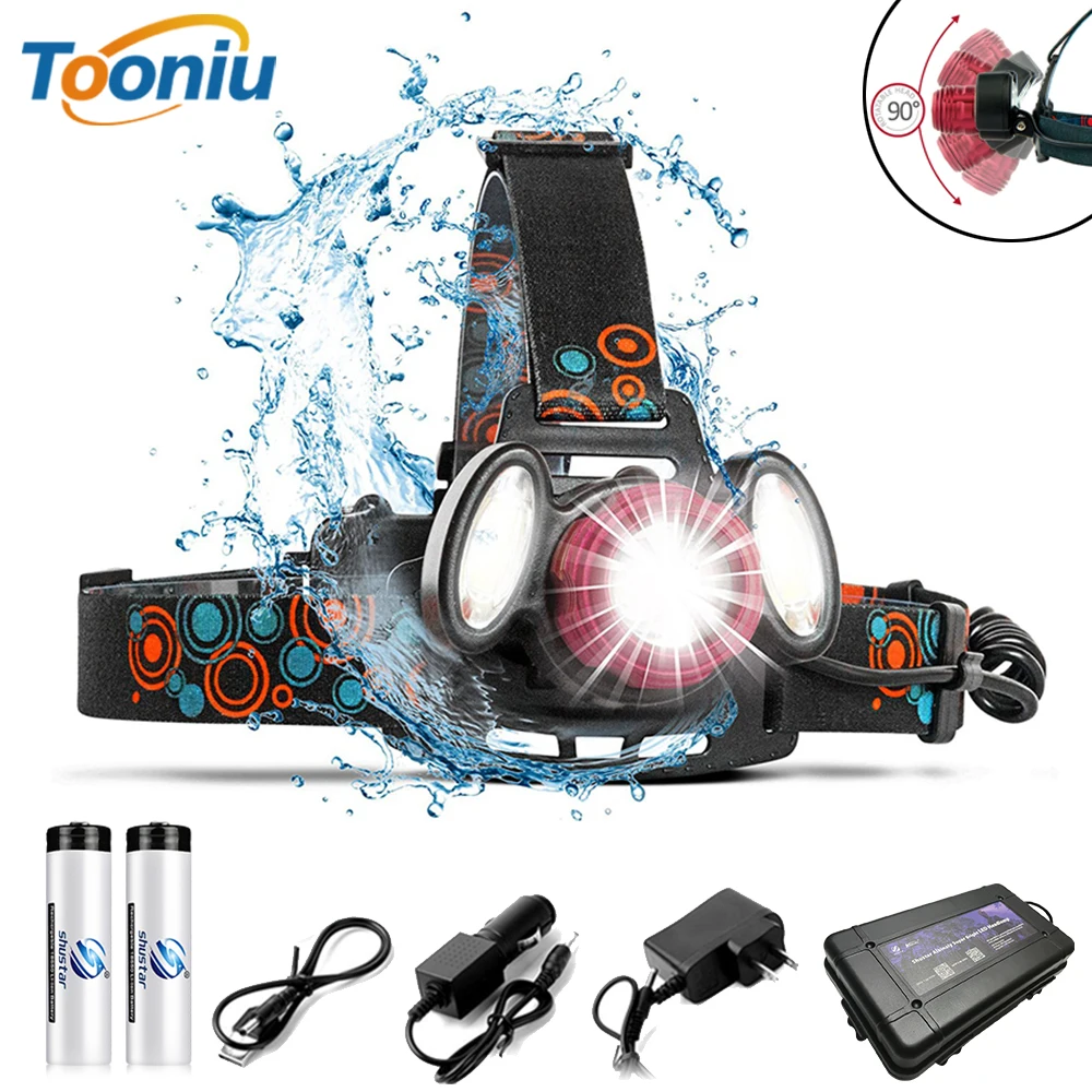 

Super bright LED Headlamp 1T6+2COB Headlight Zoomable 4 lightingmodes Fishing light Used for camping adventures, hunting, etc.
