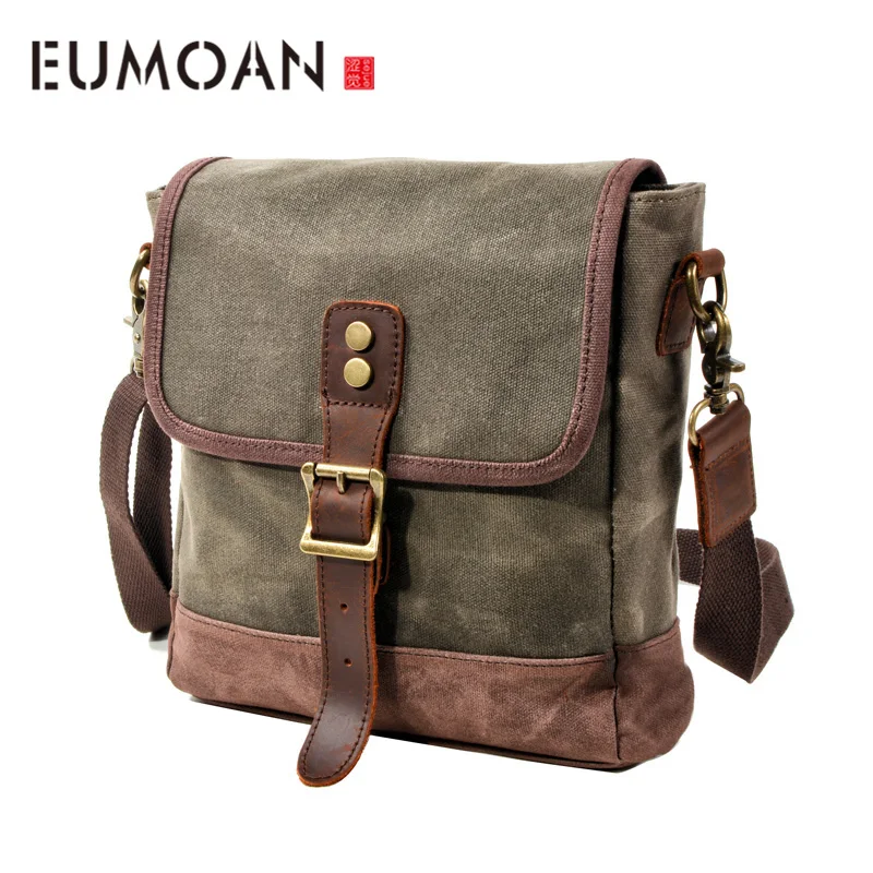 

EUMOAN Trend bag, waterproof oil wax canvas cowhide male bag, retro fashion slant bag