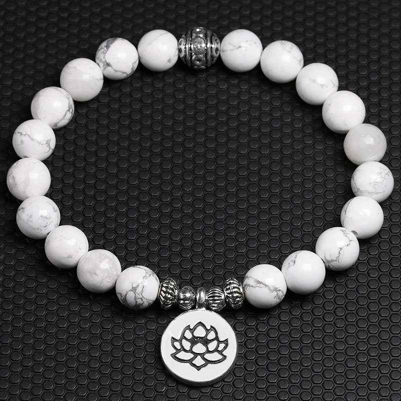 

High Quality White Howlite Natural Stone Bracelet Homme Femme Charms 8MM Men Strand Beads Yoga Bracelets Women
