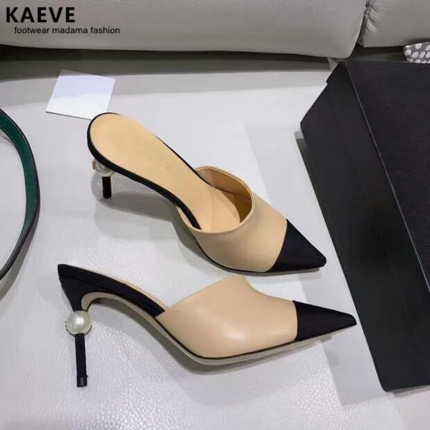 Kaeve 2019 nude pumps Shoes Pear Mules Sexy Pointed Toe high heels sandals women Sling back Sandals Runway Mixcolors size 34-40 afbeelding