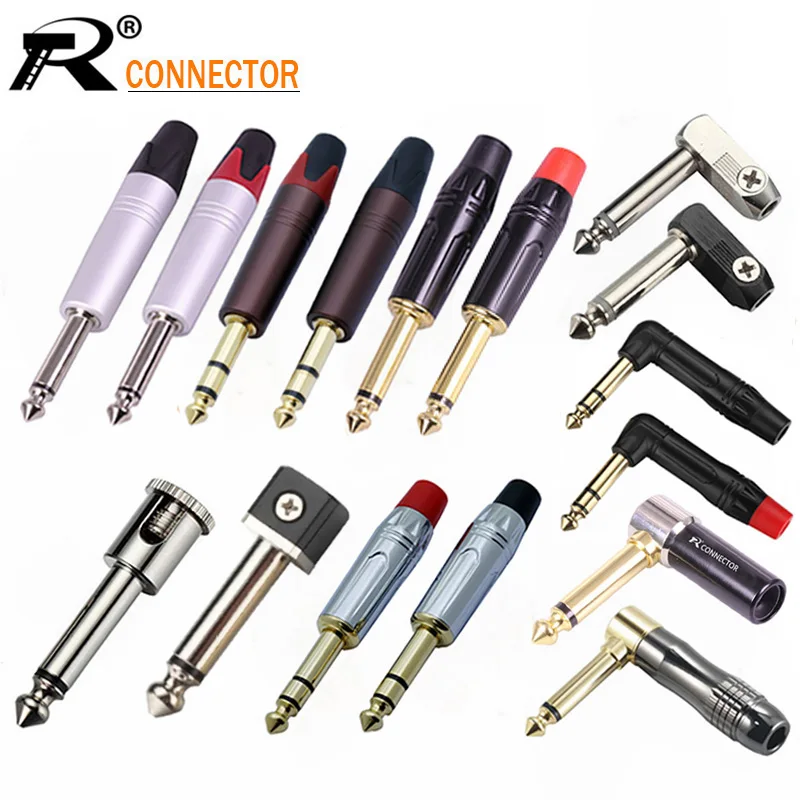 100pcs/lot Mono/Stereo 6.35mm Male Plug Wire Connector Guitar Microphone MIC 6.3MM Plug Audio Connector Factory Wholesales