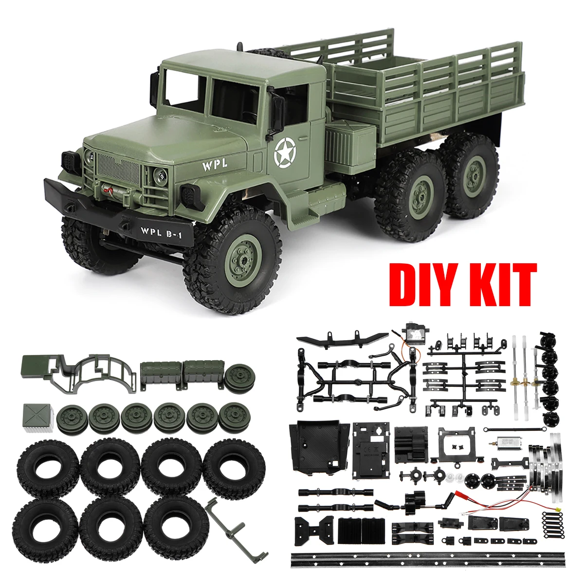 

6 Wheels RC Crawler DIY Kit B16 1:16 2.4G Military Truck Off-Road Car Toy Yellow/Green Drive Lights Excellent Climbing Ability