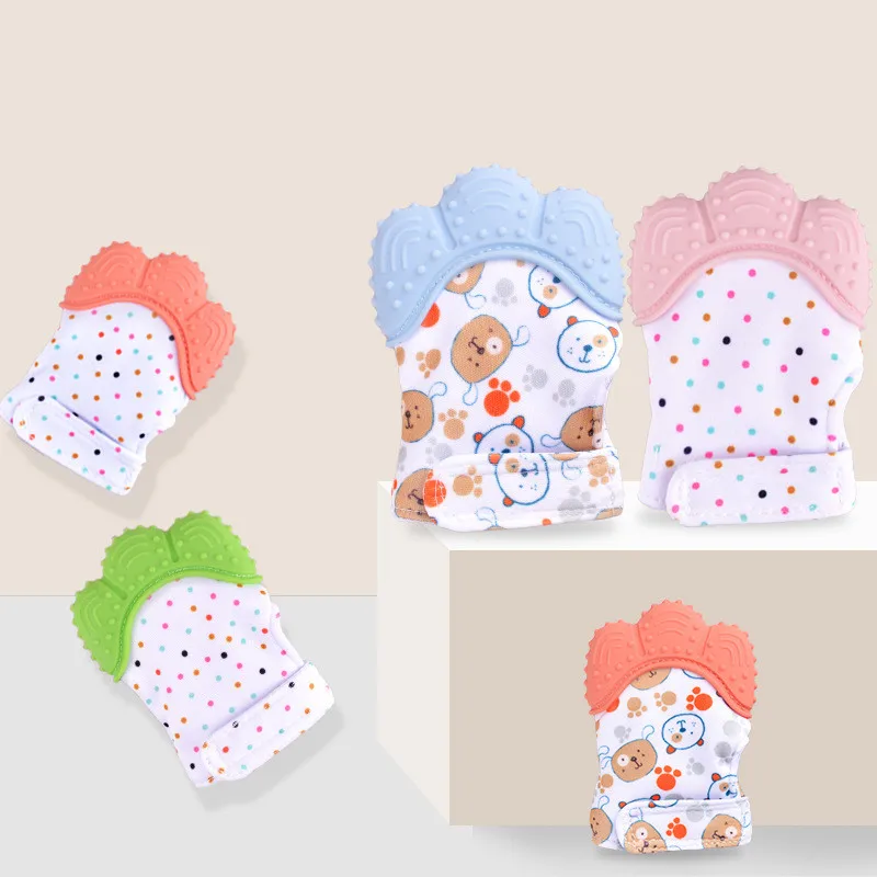 

Baby Silicone Mitts Teething Mitten Glove Sound Teether Newborn Chewable Nursing Mittens Teether Natural stop Sucking Thumb Toy
