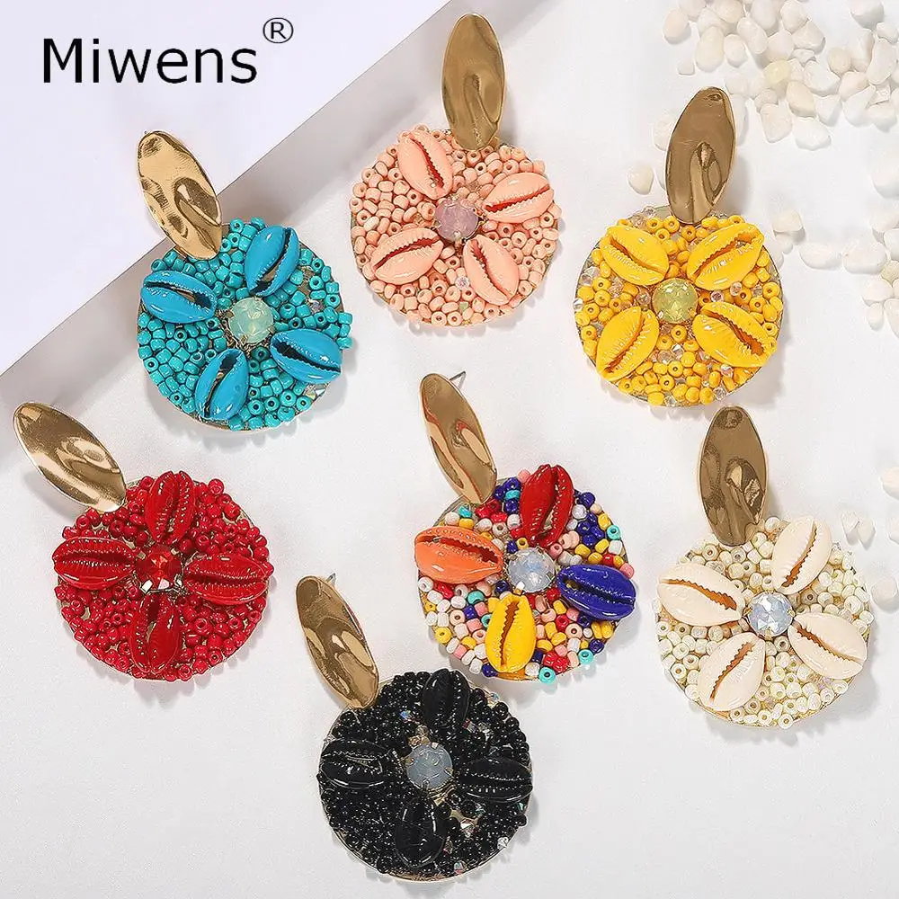 

Miwens Multicolor Beads Shell Dangle Earrings for Women Maxi Fashion Statemnt Earrings Metal Round Pendent Brincos Jewelry