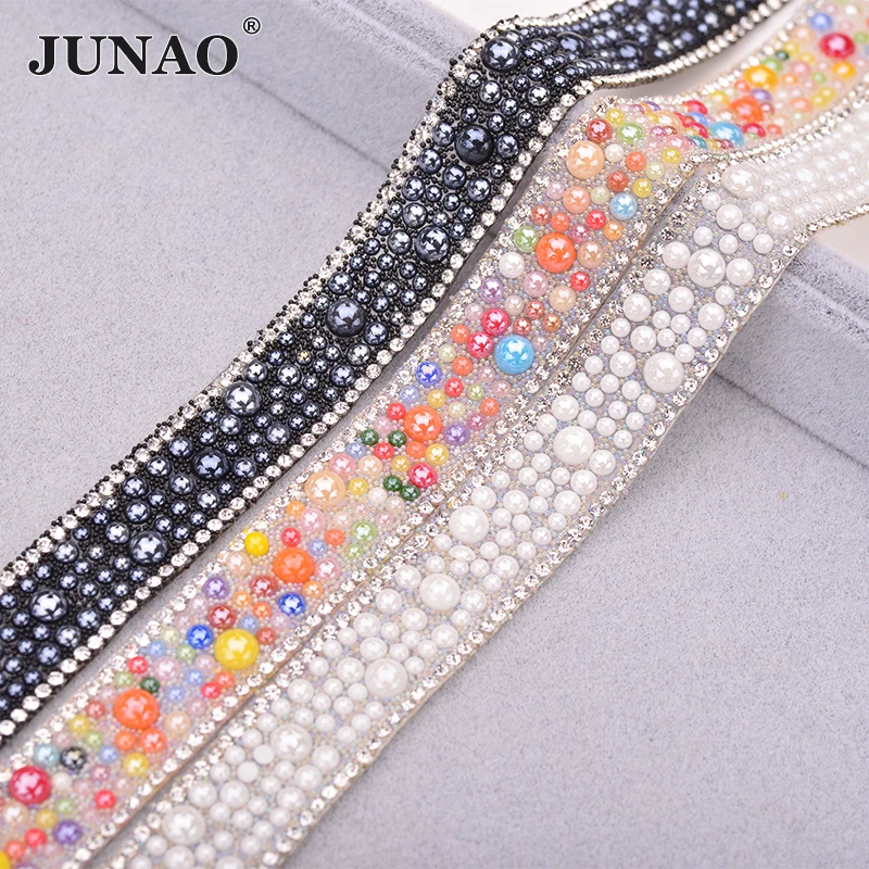 JUNAO 5Yard * 18 мм Красочные исправление жемчужная отделка стразы лента окантовка