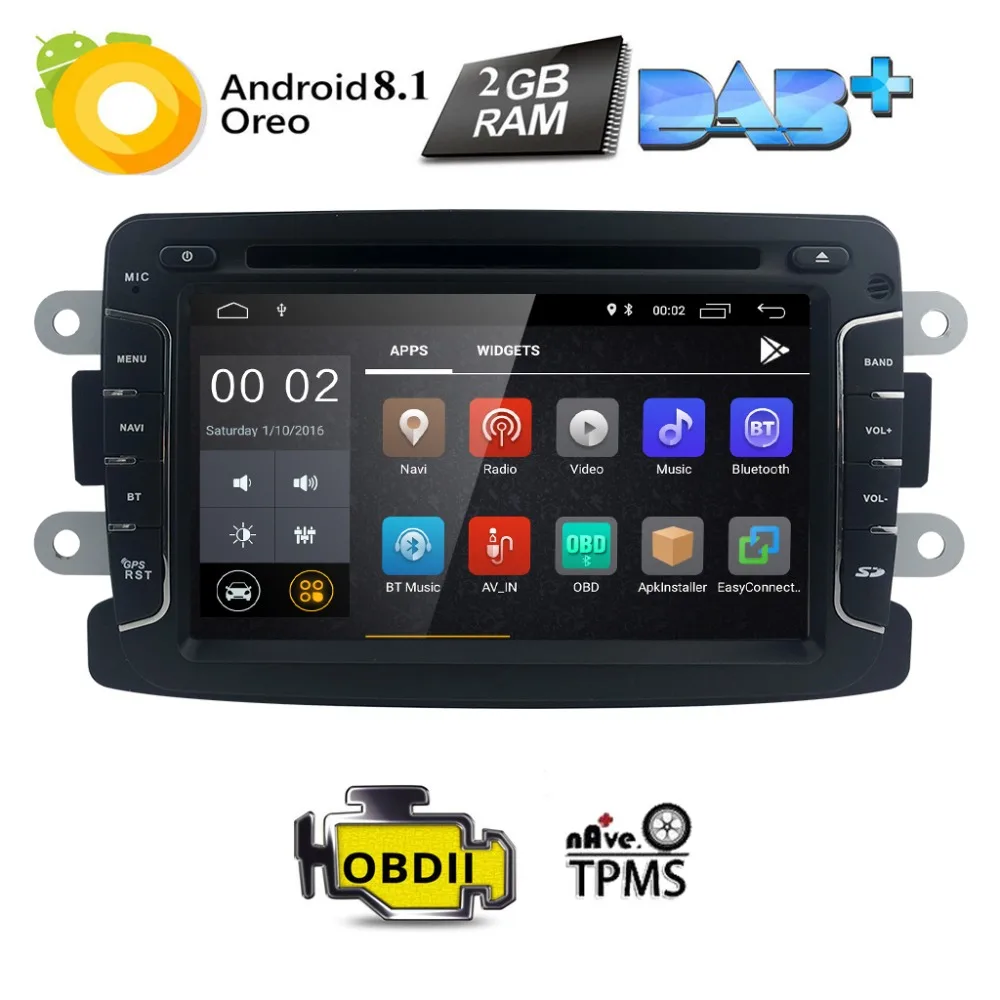 

1 Din 7" Android 8.1 Car Radio Stereo DVD Player For DUSTER Logan Symbol DOKKER GPS Navi Quad-Core OBD2 BT WiFi 2GB DAB Mirror