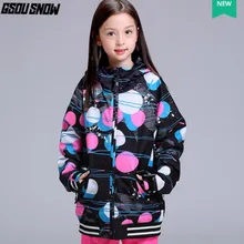 Черная Лыжная куртка в горошек для девочек верхняя одежда для скейтборда, детские лыжные куртки Лыжная одежда для альпинизма, зимняя куртка