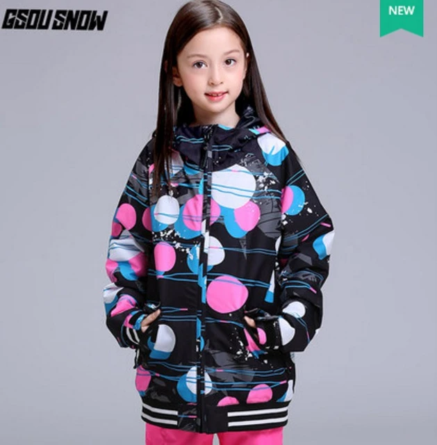Girls black with polka dots ski jacket skateboarding tops kids