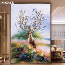 Zozack point de croix broderie Kits 11CT cerf et fleur imprimé motif coton fil de soie broderies DMC nouvel an décor à la maison