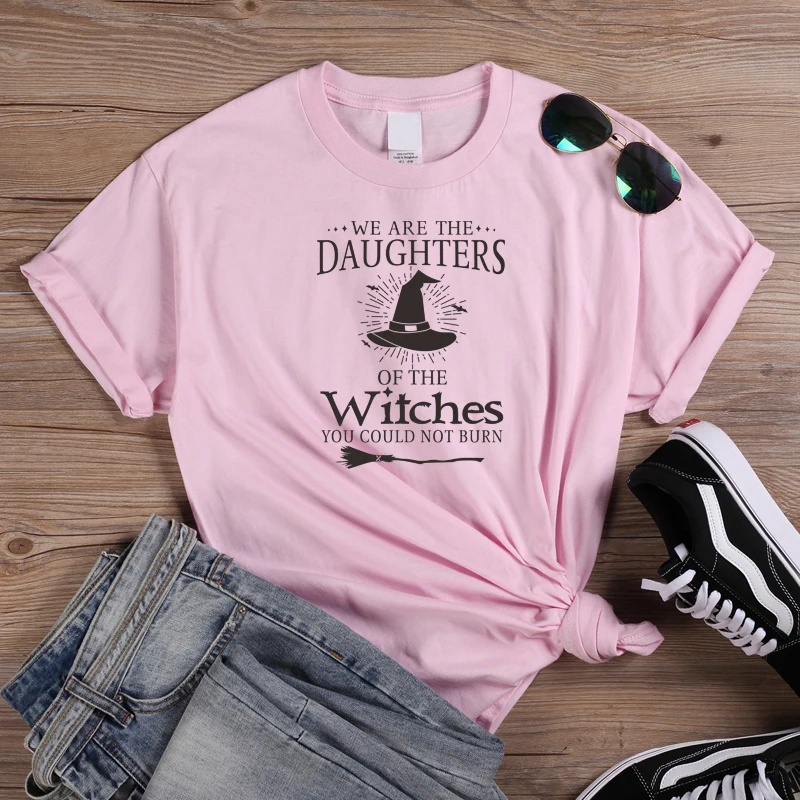 ONSEME/футболка с надписью «We Are The daughers Of The Witches» женские футболки на Хеллоуин базовые хлопковые футболки Harajuku, Графический Топ с изображением ведьмы