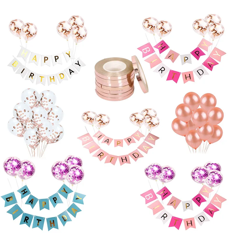 

Happy birthday banner birthday party decoration boy girl confetti balloon letter banner