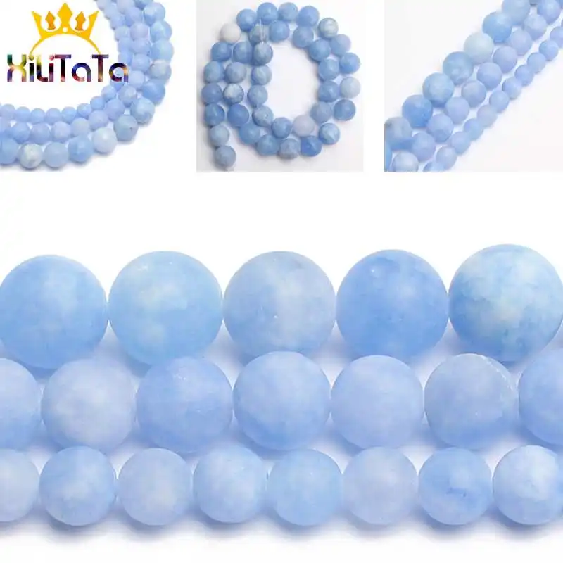 LightBlueNaturalJadesStoneBeadsMatteRoundLooseSpacerBeads15
