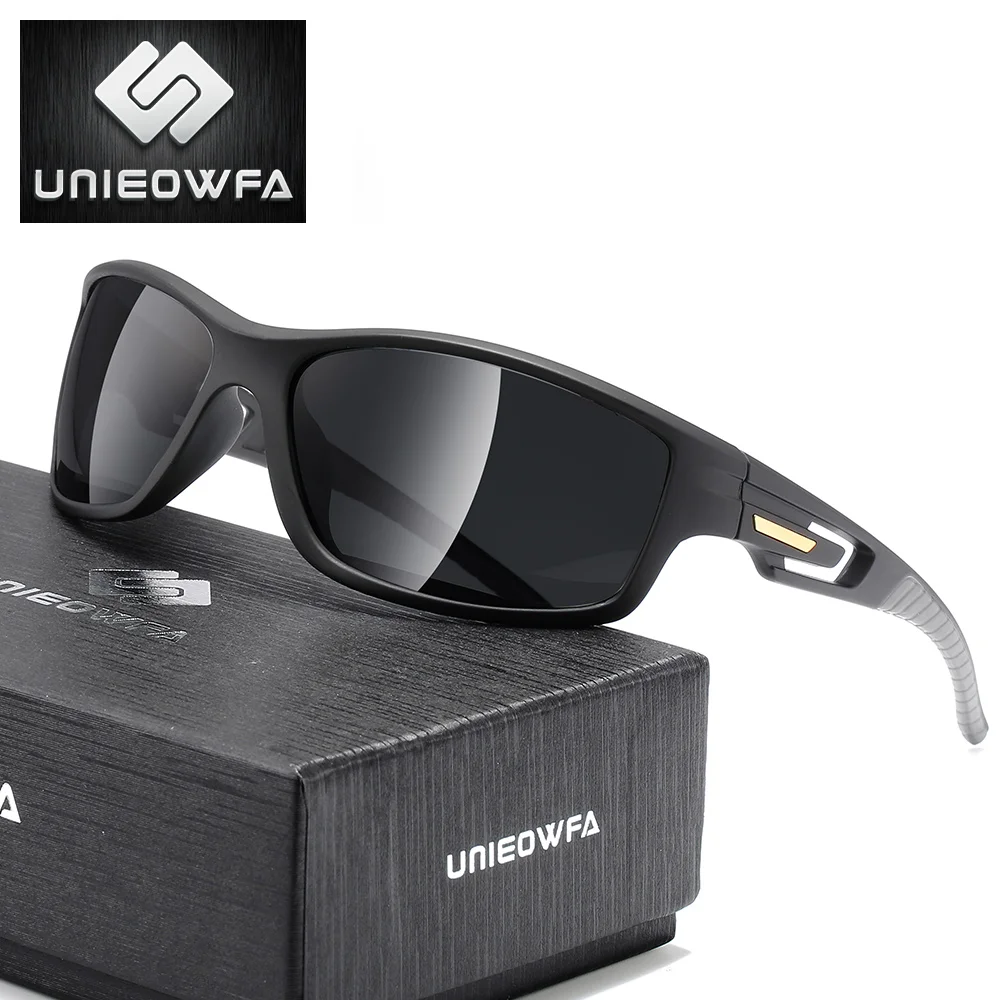 

UNIEOWFA Black TR90 Polarized Sunglasses Men Goggle Sports Eyewear Male UV400 Driving Polaroid Sun Glasses For Men Mirror Brand