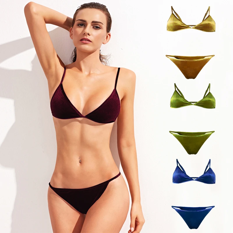 velluto bikini 2017 sexy micro bikini donne costume da bagno swimwear fasciatura halter top bikini brasiliano