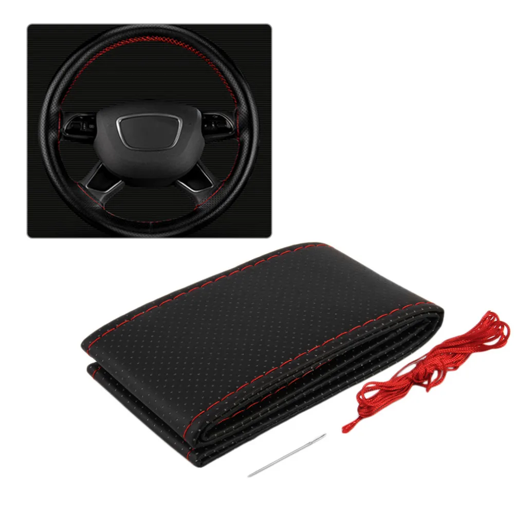 Newest 3 Color DIY Texture Soft Auto Car Steering Wheel Cover With Needles And Thread Artificial