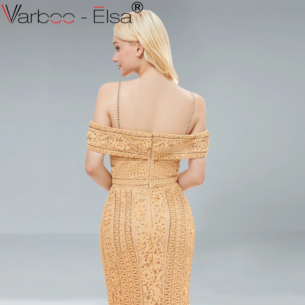 VARBOO_ELSA без рукавов сексуальное золотистое вечернее платье настоящая фотография Роскошные бисерные украшения для выреза «Лодочка» Русалка вечернее платье