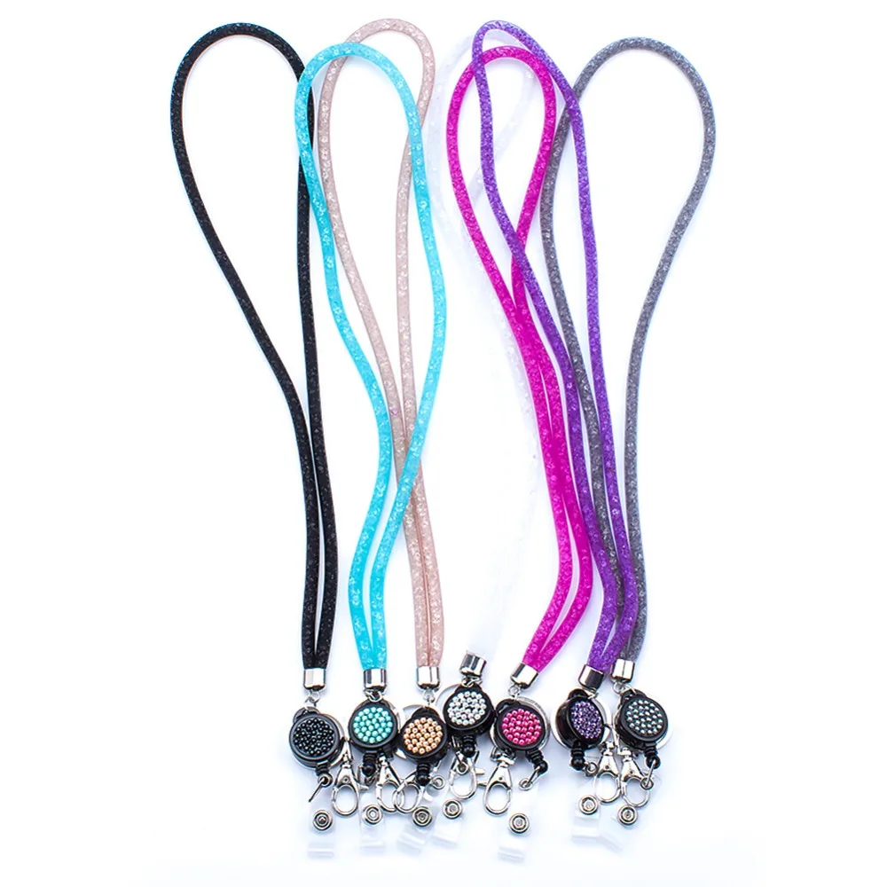 SAVORI 83.5cm Bling Crystal Rhinestones Neck Strap Lanyard with Retractable Badge Holder Key