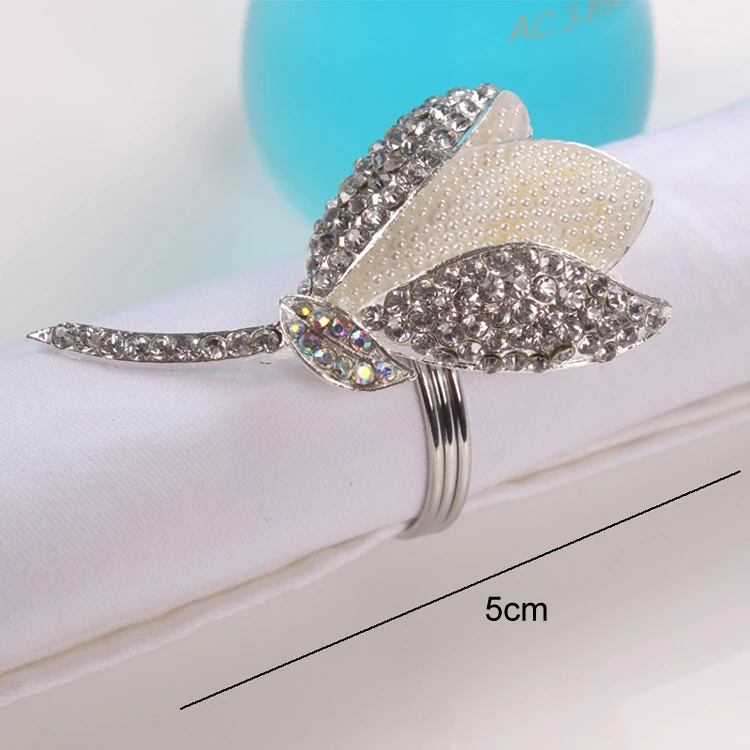 Серебряное покрытие с белым жемчугом и прозрачные кристаллы из горного хрусталя ювелирное тюльпан металлическое кольцо для салфеток Кольца