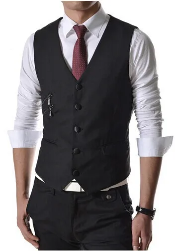 New Man Autumn Suit Vests 2014 Causal Black Dress Shirts men slim V ...