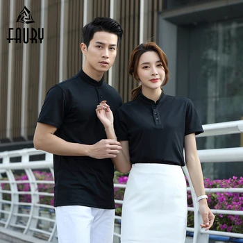 

LOGO Print Custom Waiter Waitress Uniform Restaurant Hotel Food Service Wholesale Work Polo Collar Shirt Barber Work Shushi Shop