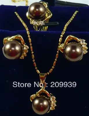 huij 001688 Brown SHELL Pearl Earring Ring &amp Necklace Set | Украшения и аксессуары