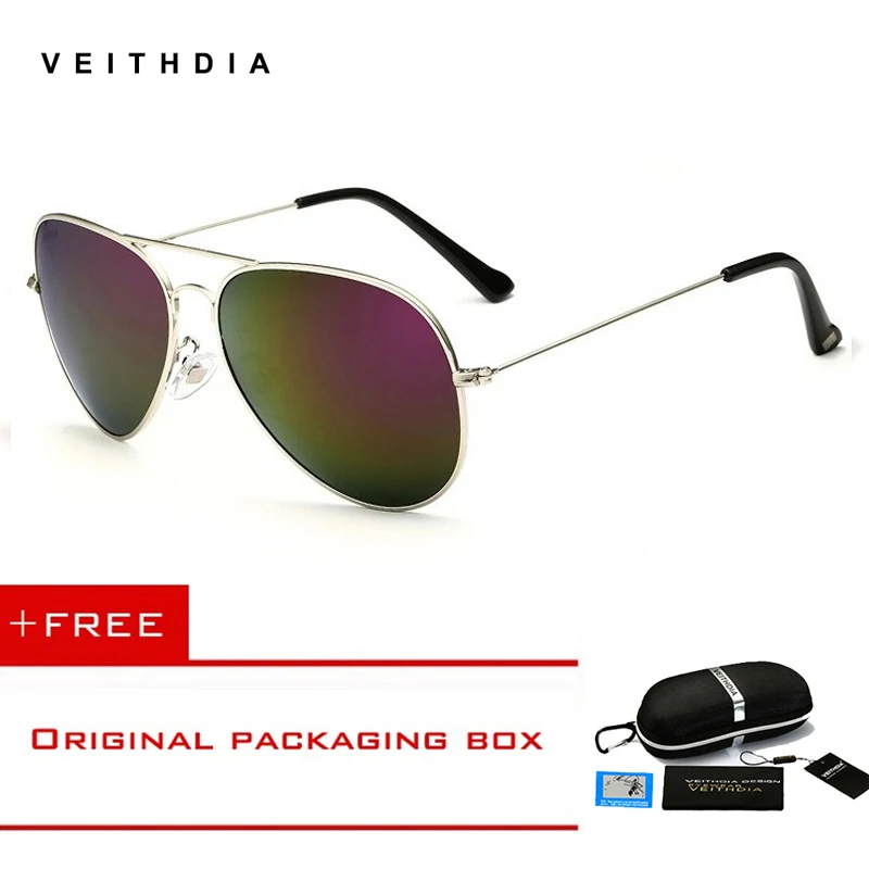 VEITHDIA, модные авиационные солнцезащитные очки, поляризационные солнцезащитные очки для мужчин/женщин, цветные линзы с отражающим покрытием, солнцезащитные очки для вождения - Цвет линз: Silver Purple