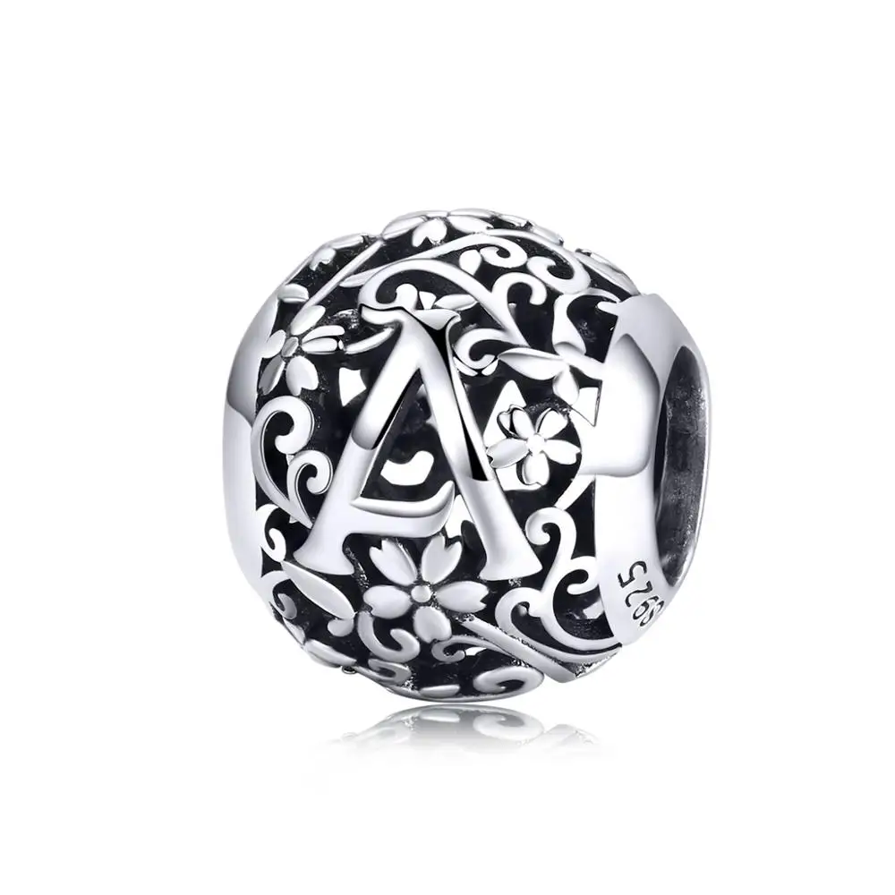 

Geoki 925 Sterling Silver A Letter Shaped Daisy Beads fit Pandora Bracelet Original S925 Alphabet Flower Pendant Necklace Charms