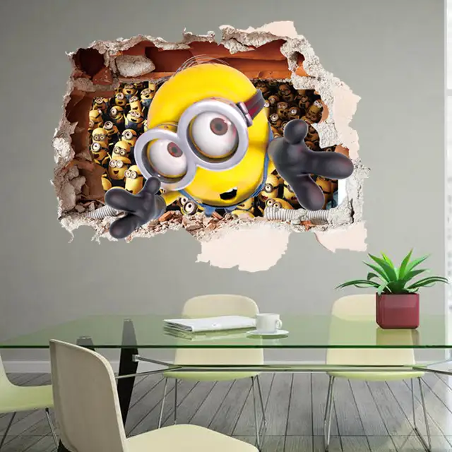 Us 5 63 30 Off Minions Through Wall Stickers Kids Room Decorations Diy Home Decals Window Mural Art Cartoon Movie Printing Posters Cq 002 In Wall