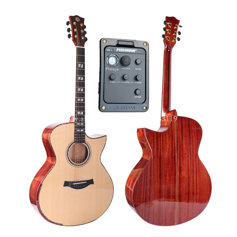 Cutaway Sharp corners Full Solid Electric Acoustic Guitar,With Solid