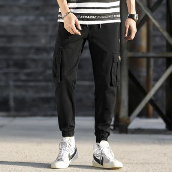 

Spring/summer 2019 men's cargo pants fashion baggy belt casual nine point pants