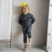 Polka dot Newborn Clothes Set For Baby Girls 2Pcs Ruffle Crew neck Tops Tees+Dark Gray Pants Toddler Girl Fall Clothing 2019 D35 autumn thanksgiving fall winter baby girls brown orange turkey outfits polka dot pant clothes ruffle boutique match accessories