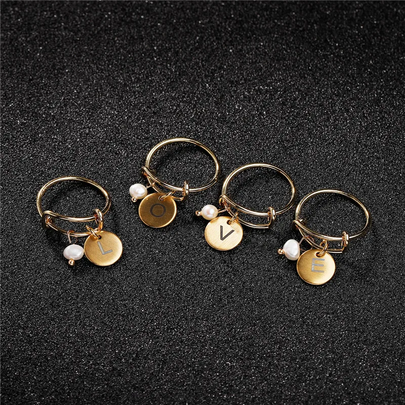 

SEDmart Fashion Gold Color Pearl Custom A-Z Letter Rings for Women Girls Name Initial Personalized Luxury Jewelry Party