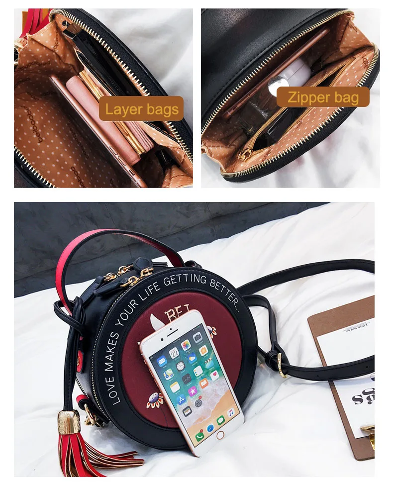 Rabbit Printing Bag Ladies Sweet Round Crossbody Bags Women Leahter Circle Handbags Girl Alice's Mini Black Blue Messenger Purse (7)