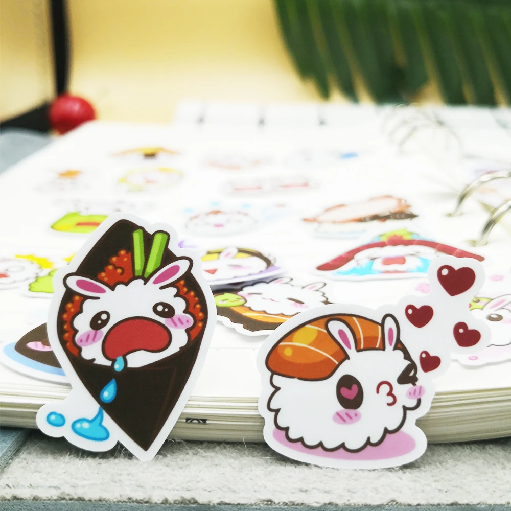 

20/40pcs Kawaii Rabbit Ears Sushi Sticker Anime Cartoon Scrapbook Paper Decoration DIY Craft Album Random Not Repeat
