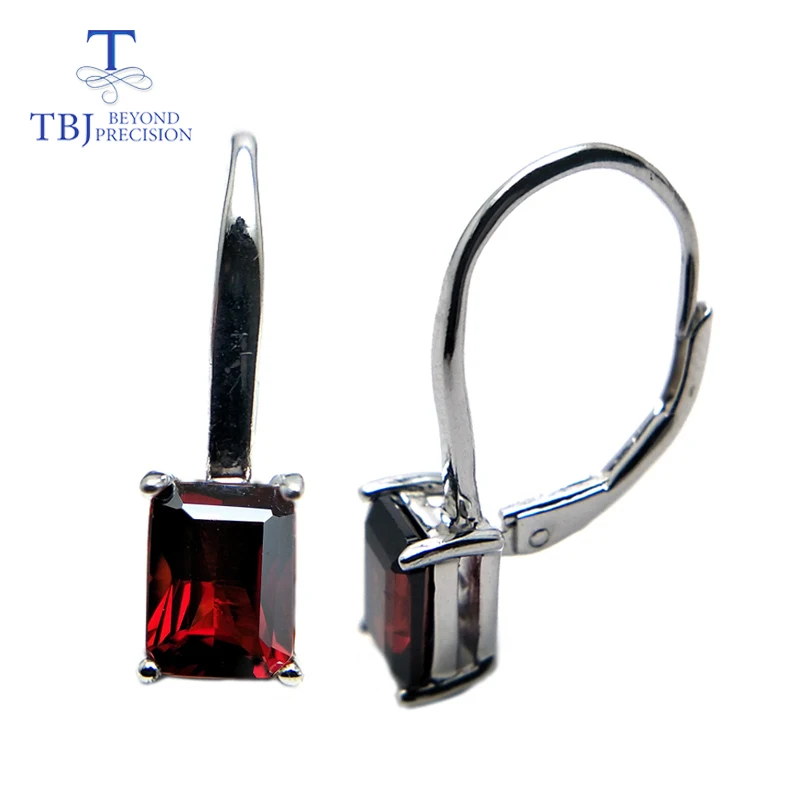 

TBJ,new product with natural garnet oct 5*7mm gemstone and clasp earrings 925 sterling fine jewelry for women wear best gift