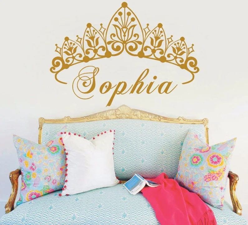 YOYOYU Baby Girl Crown Vinyl Art Wall Sticker Princess Personalized Nursery Custom Girls Name Art Bedroom Decorative Decal Y-604 1